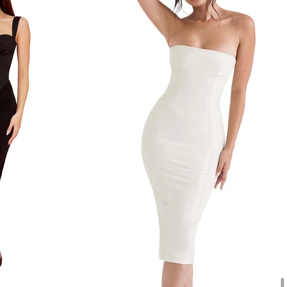 HOUSE OF CB Camilla Strapless Faux Vegan Leather Body-Con Dress $269 Ivory Small - Picture 9 of 16